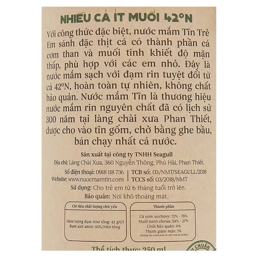 Nước mắm Tĩn ăn dặm cho bé 42°N chai 250 ml (từ 6 tháng)