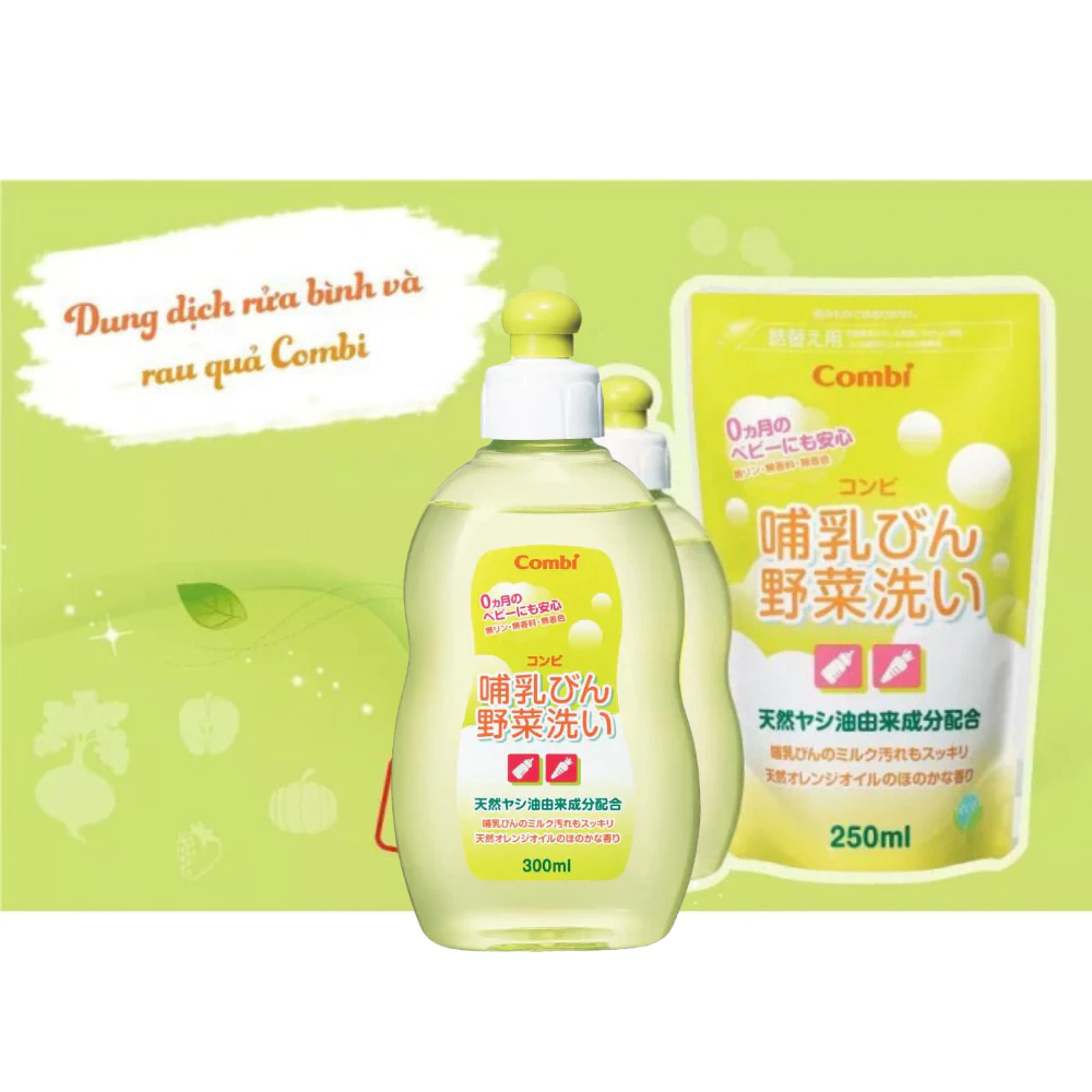Nước rửa bình sữa và rau quả từ dầu cọ Combi (túi 250ml và 300ml)