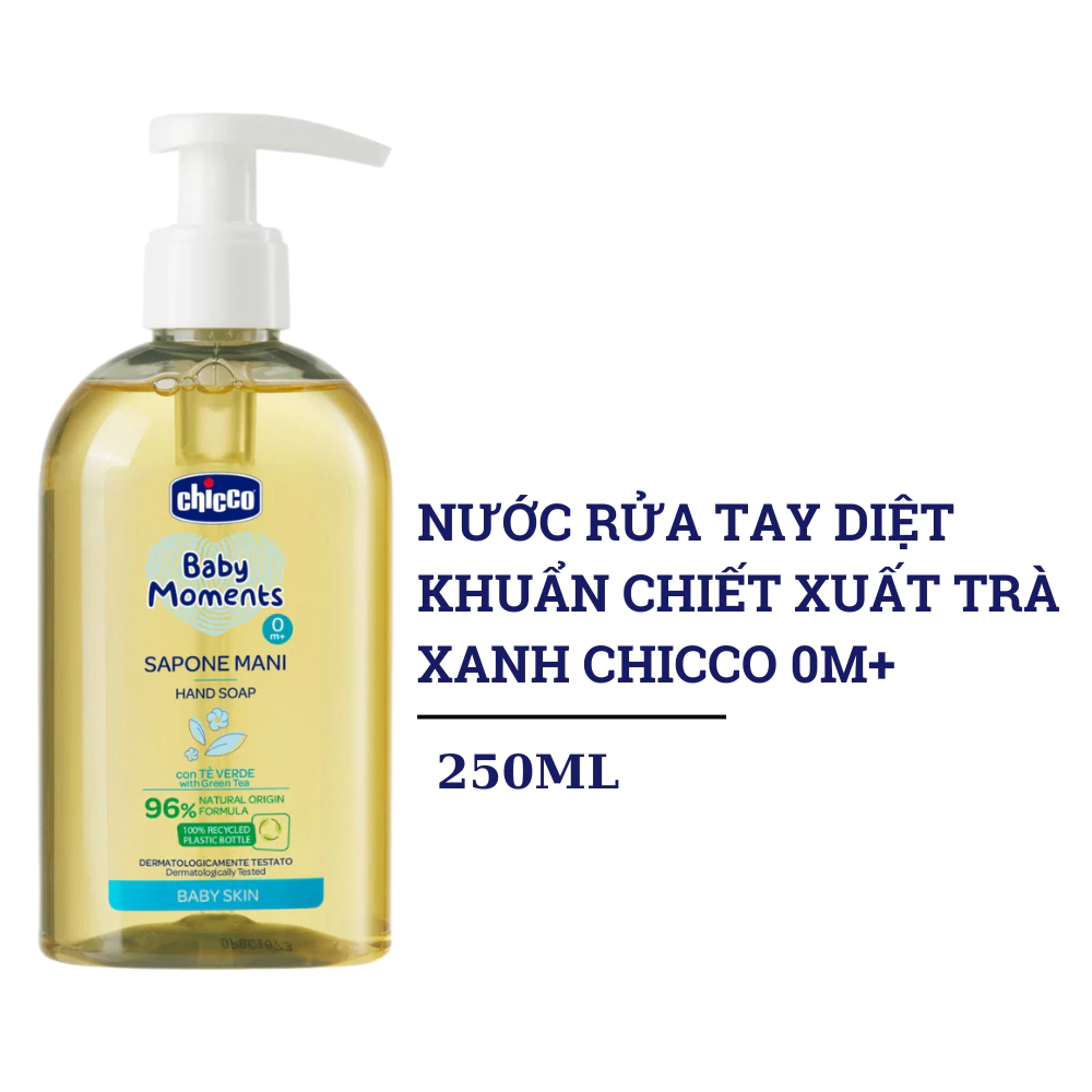 Nước rửa tay diệt khuẩn chiết xuất trà xanh Chicco 0M+ 250ml