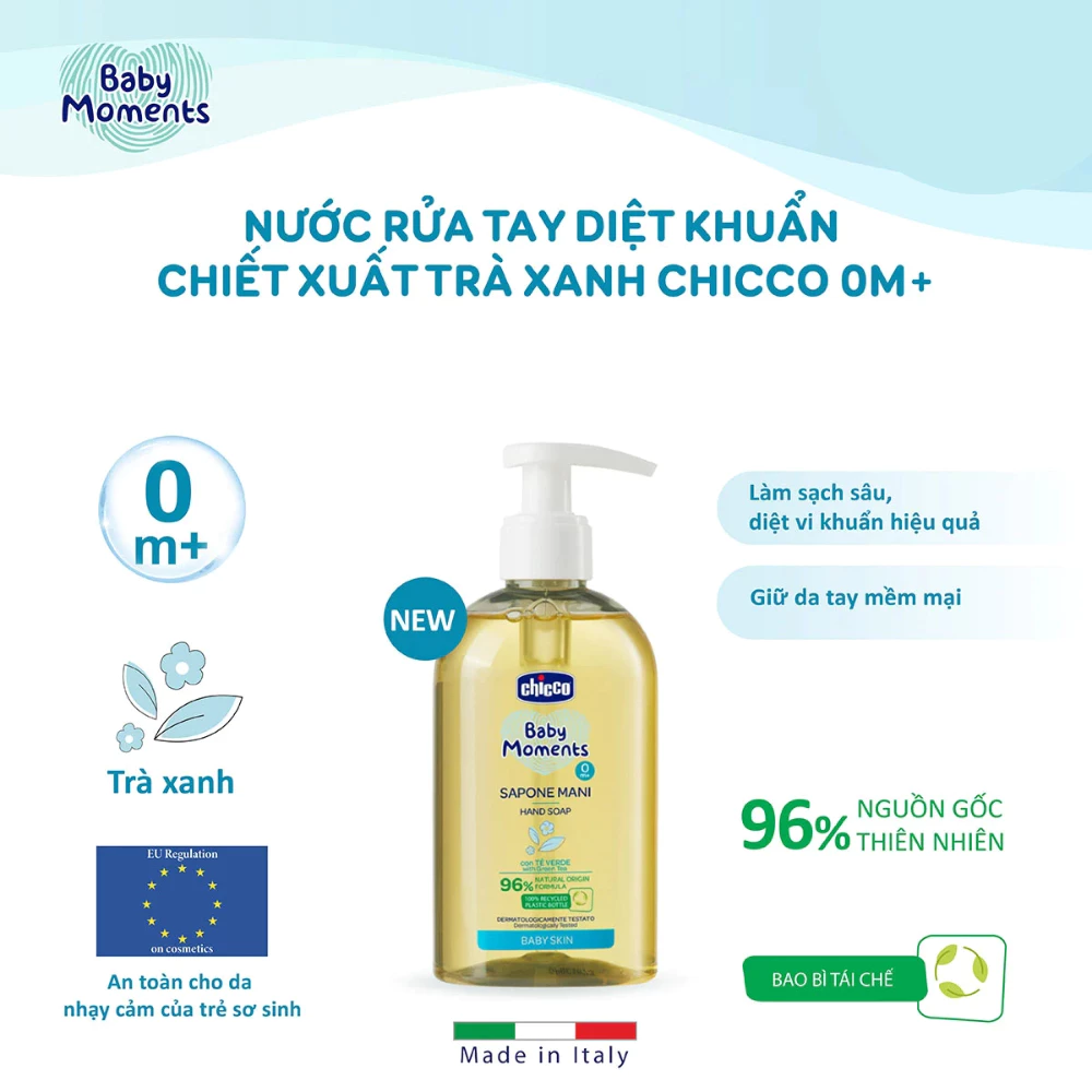 Nước rửa tay diệt khuẩn chiết xuất trà xanh Chicco 0M+ 250ml