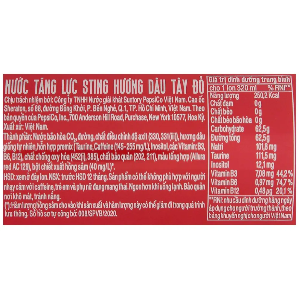 Nước tăng lực Sting dâu lon 320ml