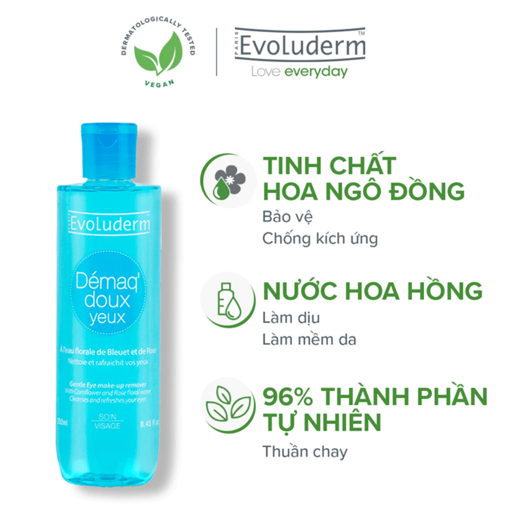 Nước tẩy trang cho mắt Evoluderm dịu nhẹ 250ml