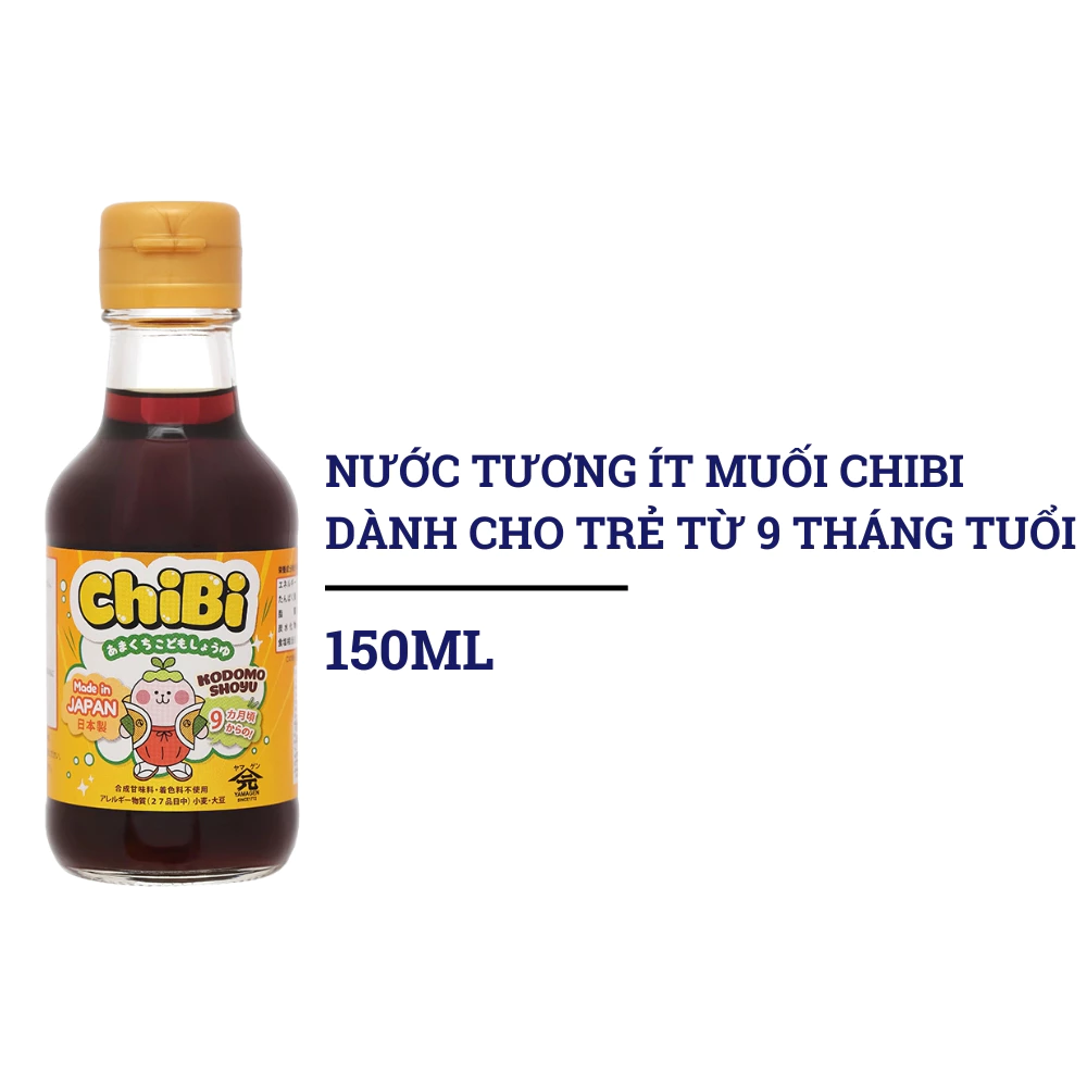 Nước tương ít muối Chibi chai 150ml dành cho bé từ 9 tháng tuổi