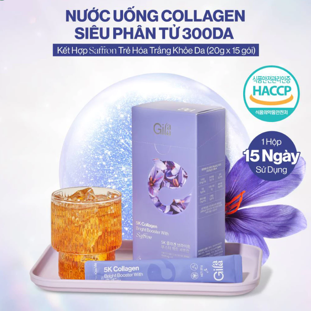 Nước uống Collagen Gilaa kết hợp Saffron sáng da 20g x 15 gói