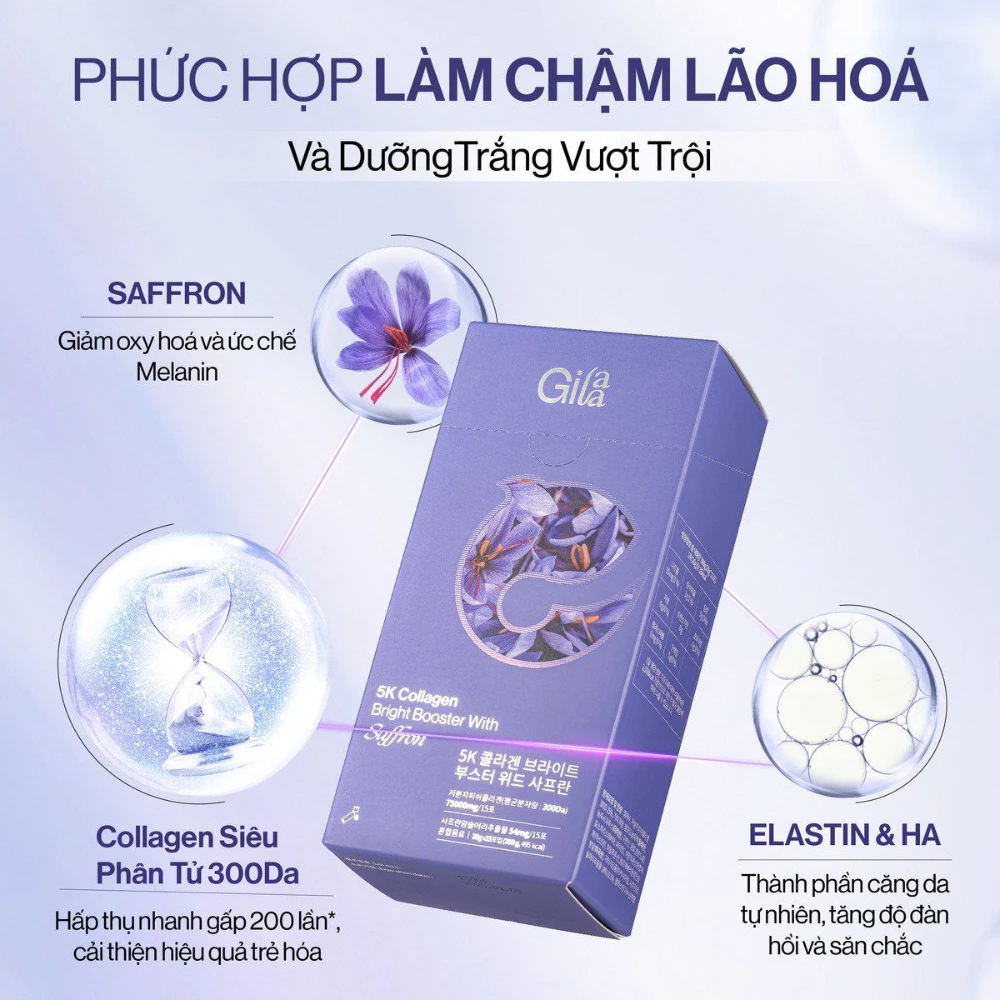 Nước uống Collagen Gilaa kết hợp Saffron sáng da 20g x 15 gói