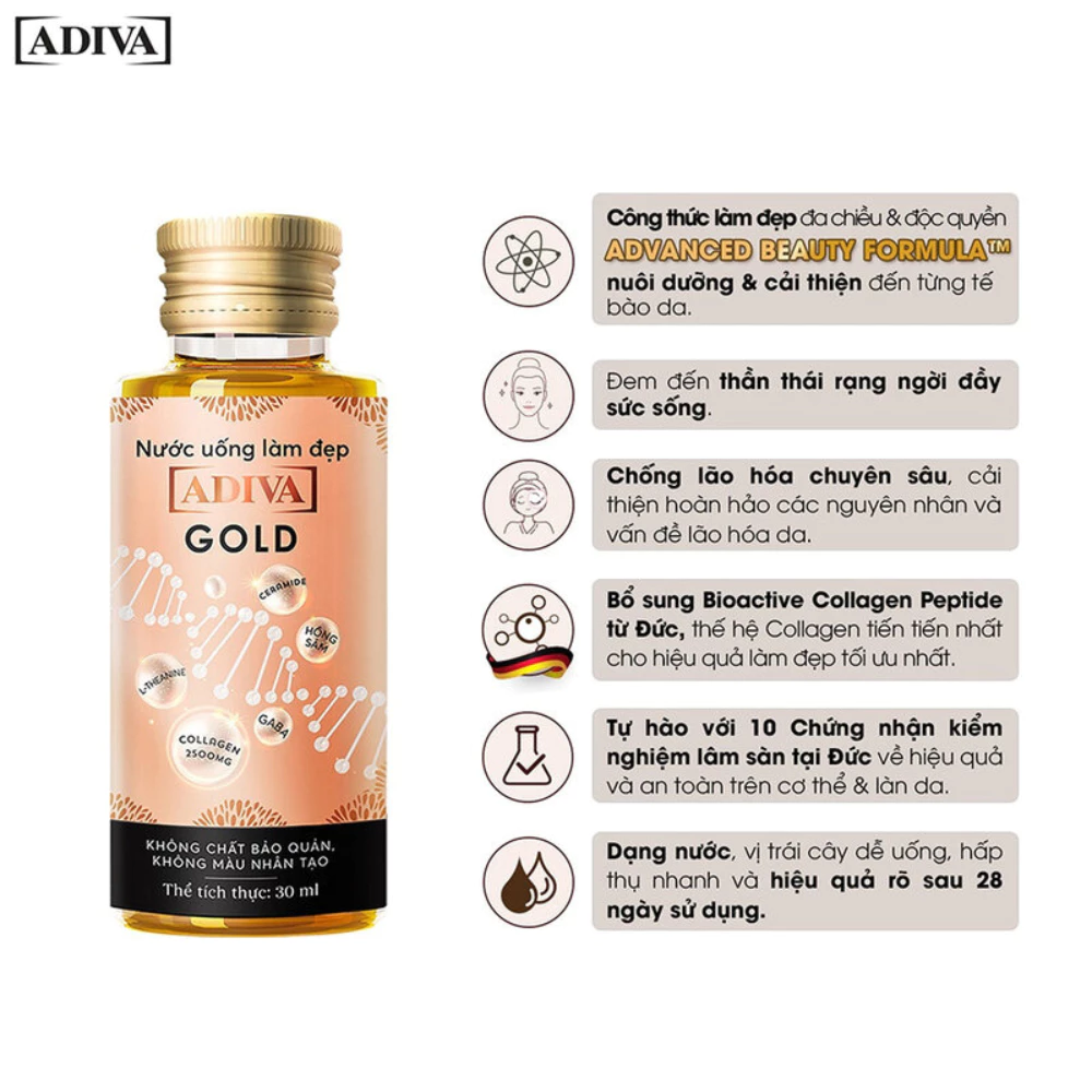 Nước uống làm đẹp Adiva Collagen Gold 14 chai/hộp