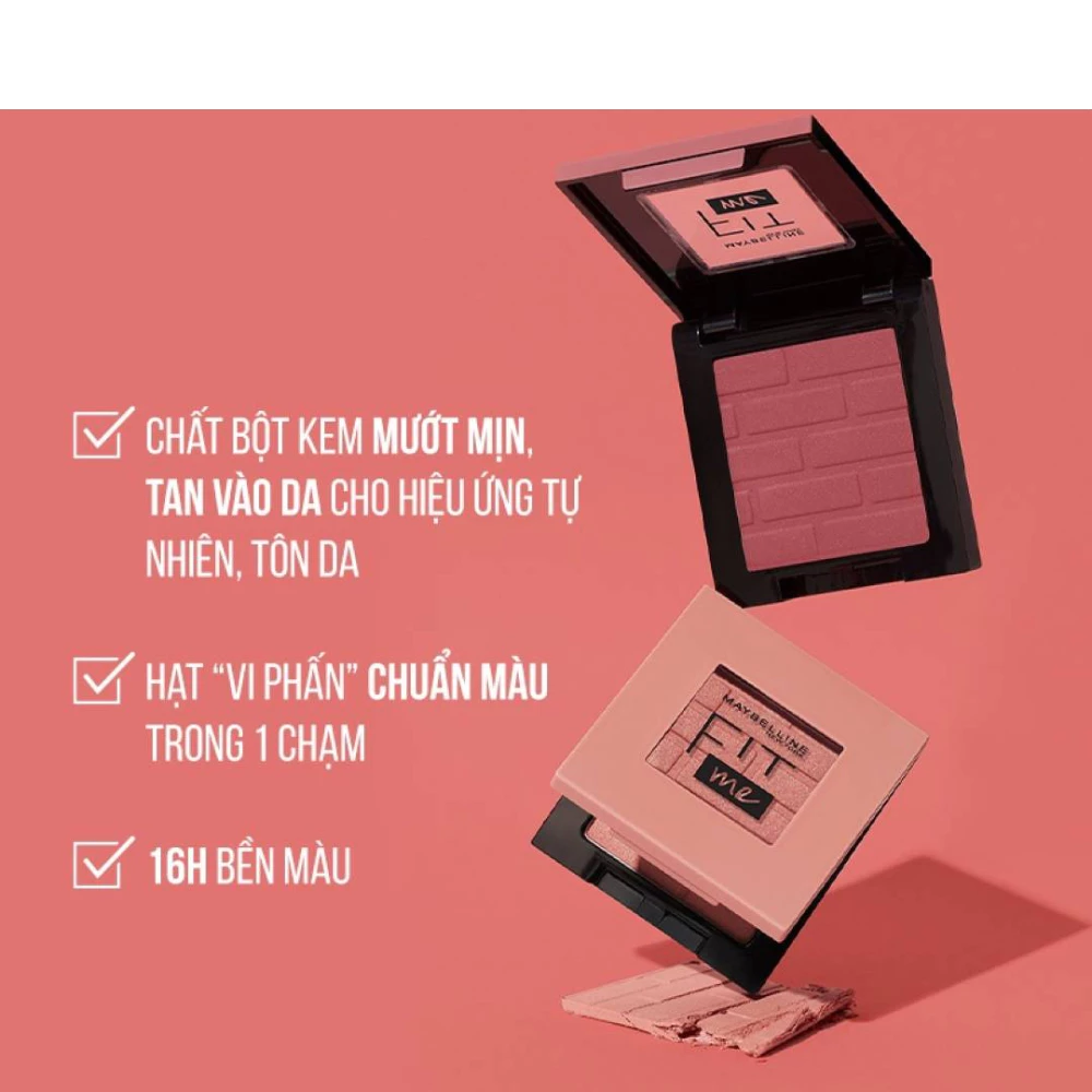 Phấn má hồng Maybelline mịn lì chuẩn màu 10/20/30 Brave/Hopeful/Fierce 4.5g