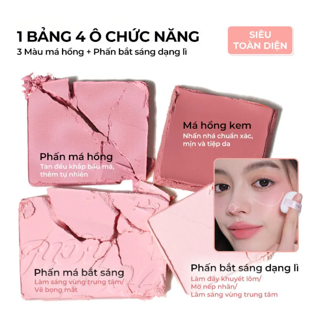 Phấn má & phấn bắt sáng 4 ô Judydoll 9g (nhiều màu)