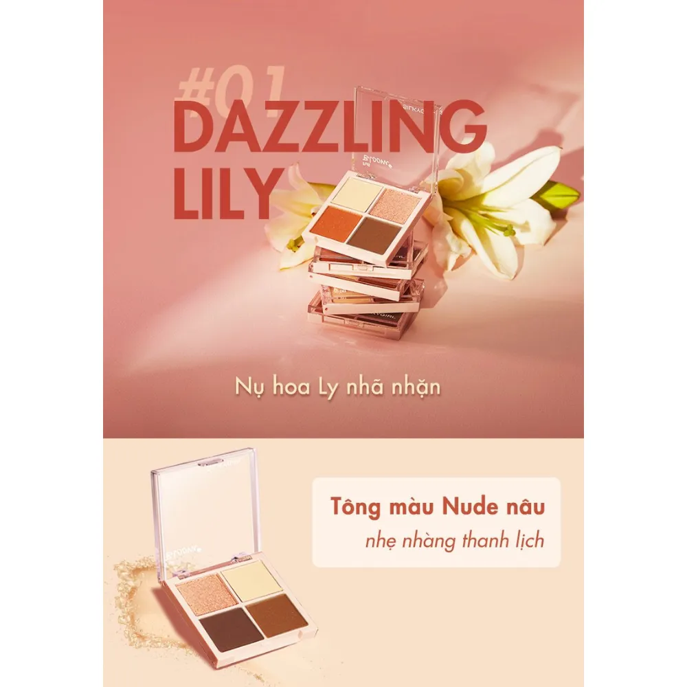 Phấn mắt có nhũ 4 ô Silkygirl Full Bloom 6.4g