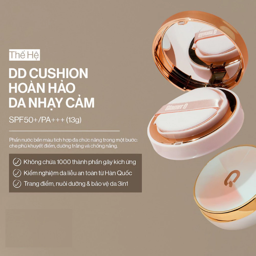 Phấn nước Glamrr Q kiềm dầu dưỡng da 01/02 màu sáng/màu tự nhiên 13g