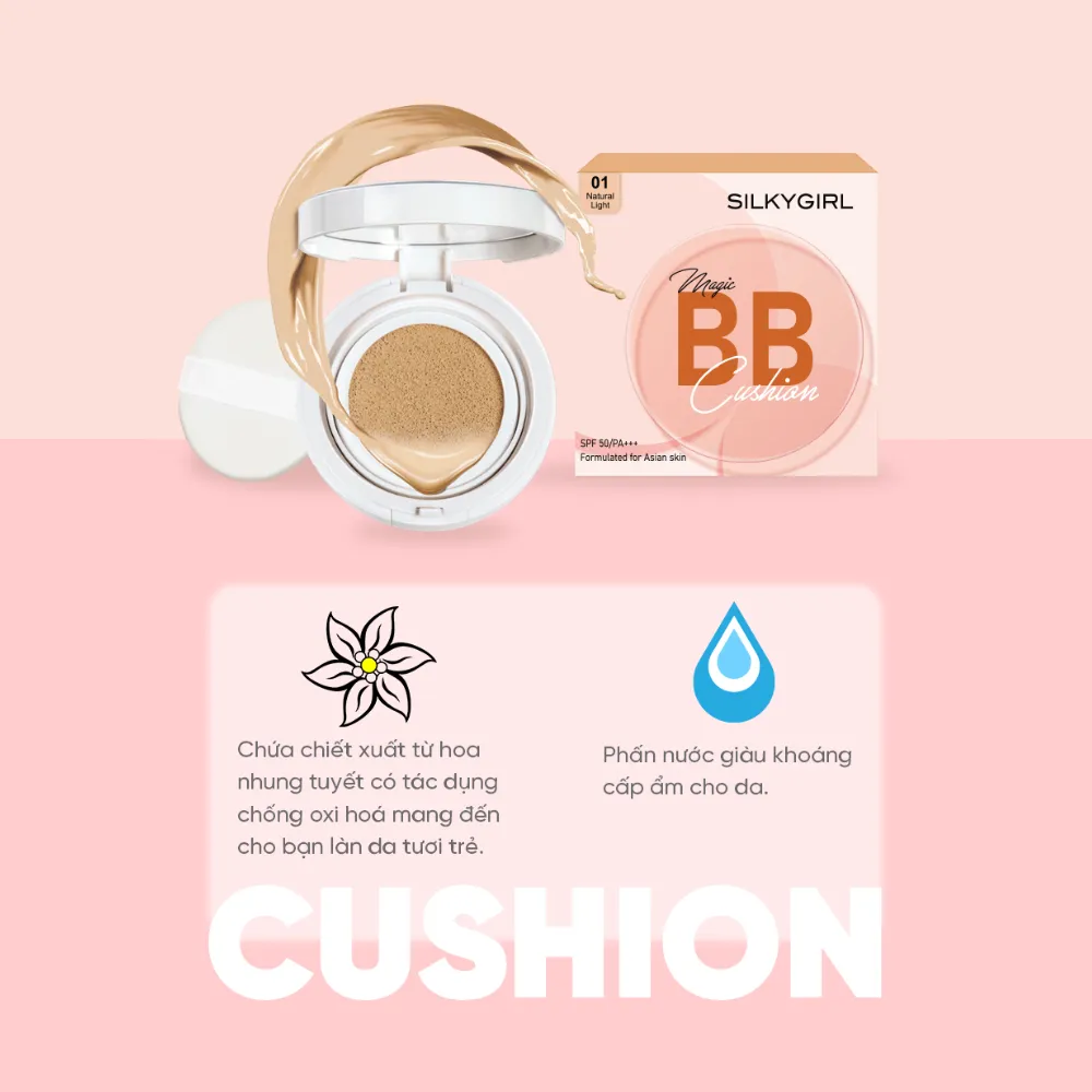 Phấn nước Silkygirl tông tự nhiên 01 natural medium 15g