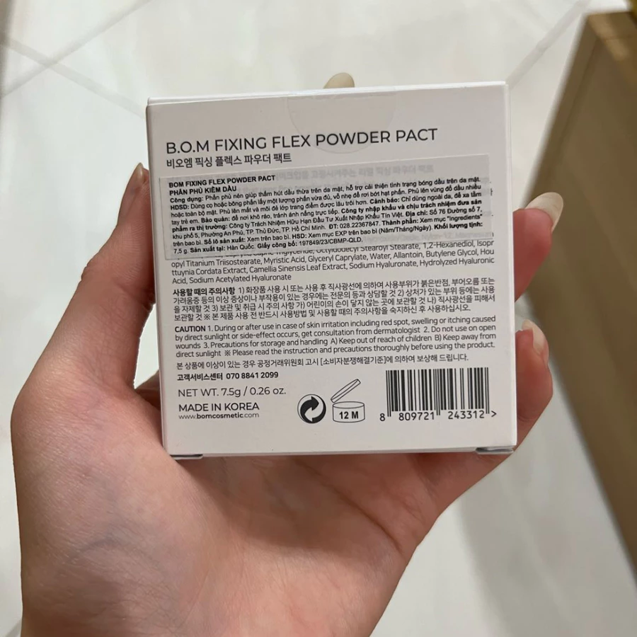 Phấn phủ B.O.M kiềm dầu, che phủ lỗ chân lông dạng nén 7.5g