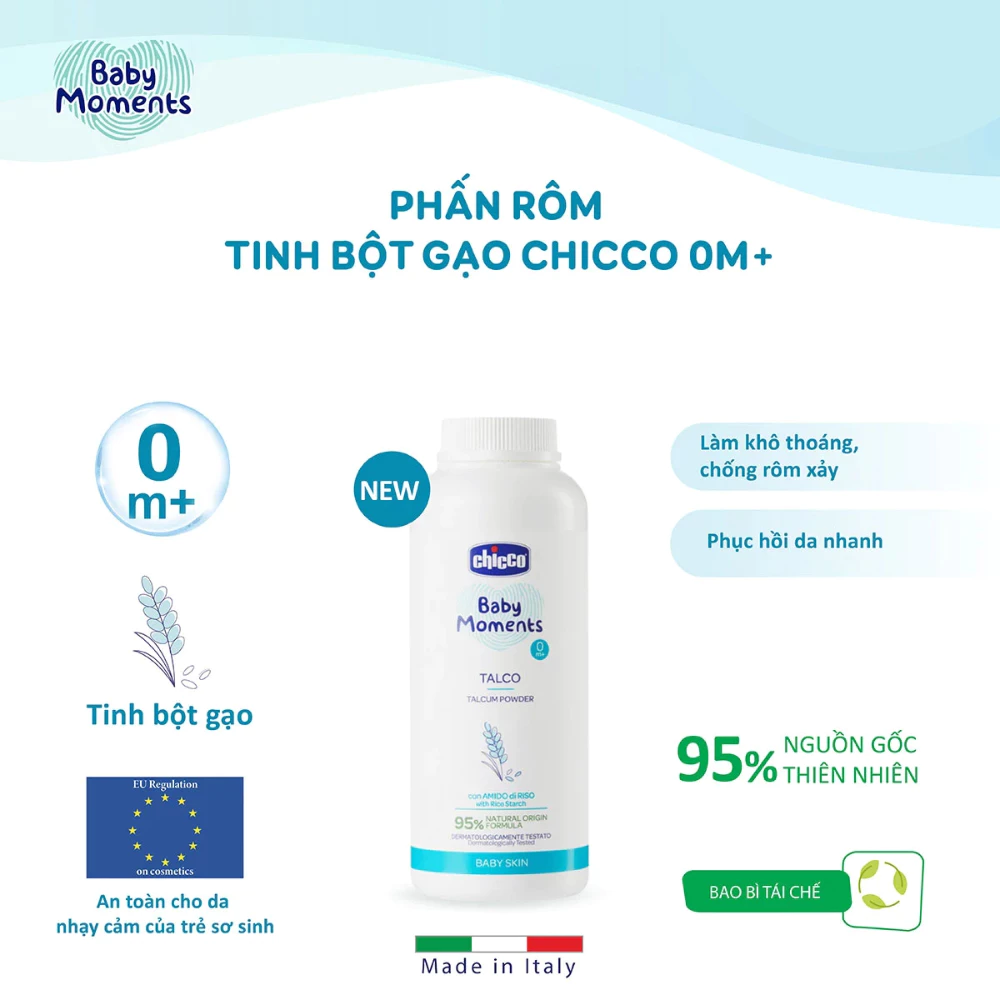 Phấn rôm tinh bột gạo Chicco 150g
