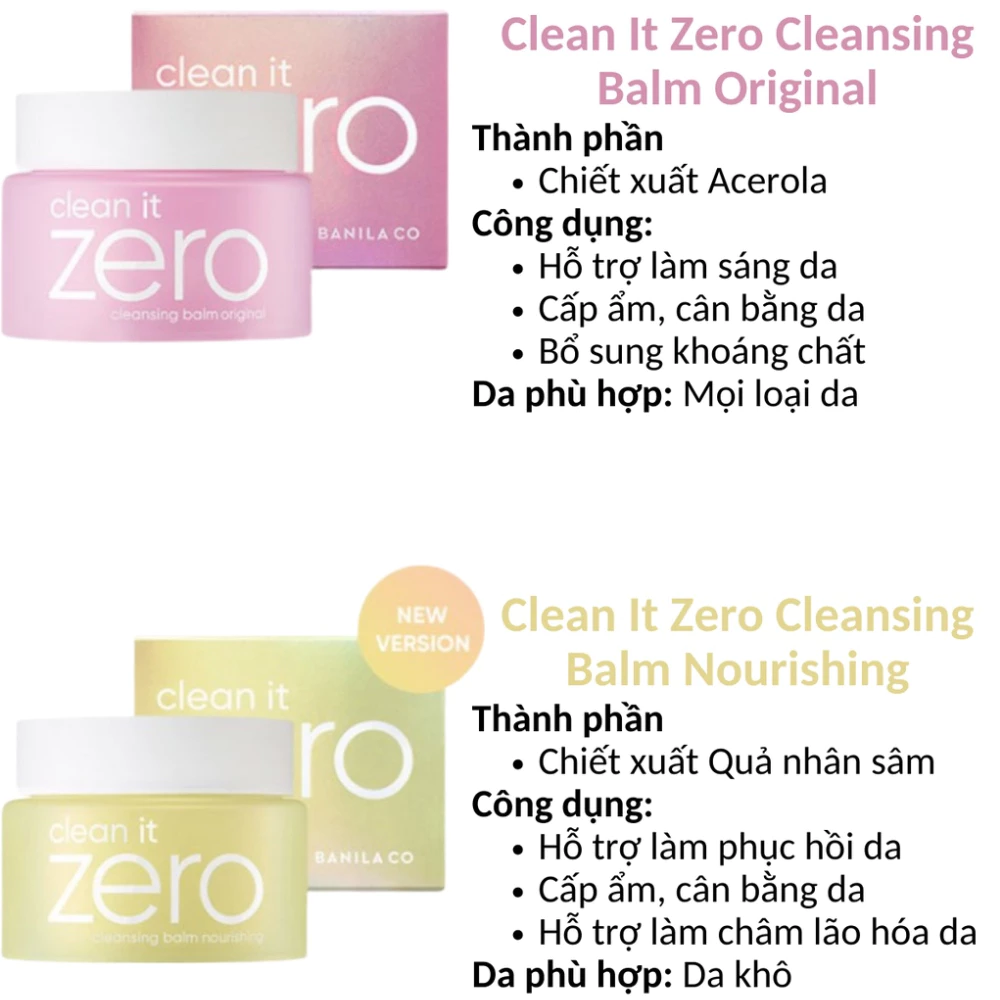 Sáp tẩy trang Banila Co Original cho mọi loại da/Nourishing cho da khô/Clarifying cho da dầu, mụn 100ml