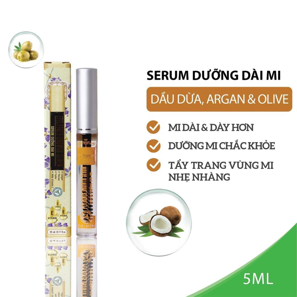 Serum dưỡng dài mi Milaganics dầu dừa, Argan & Olive 5ml