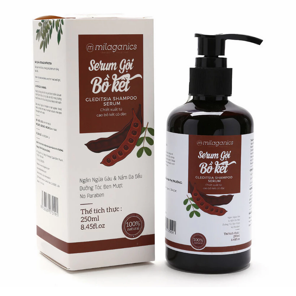 Serum gội Bồ Kết Milaganics đen mượt óng ả 250ml