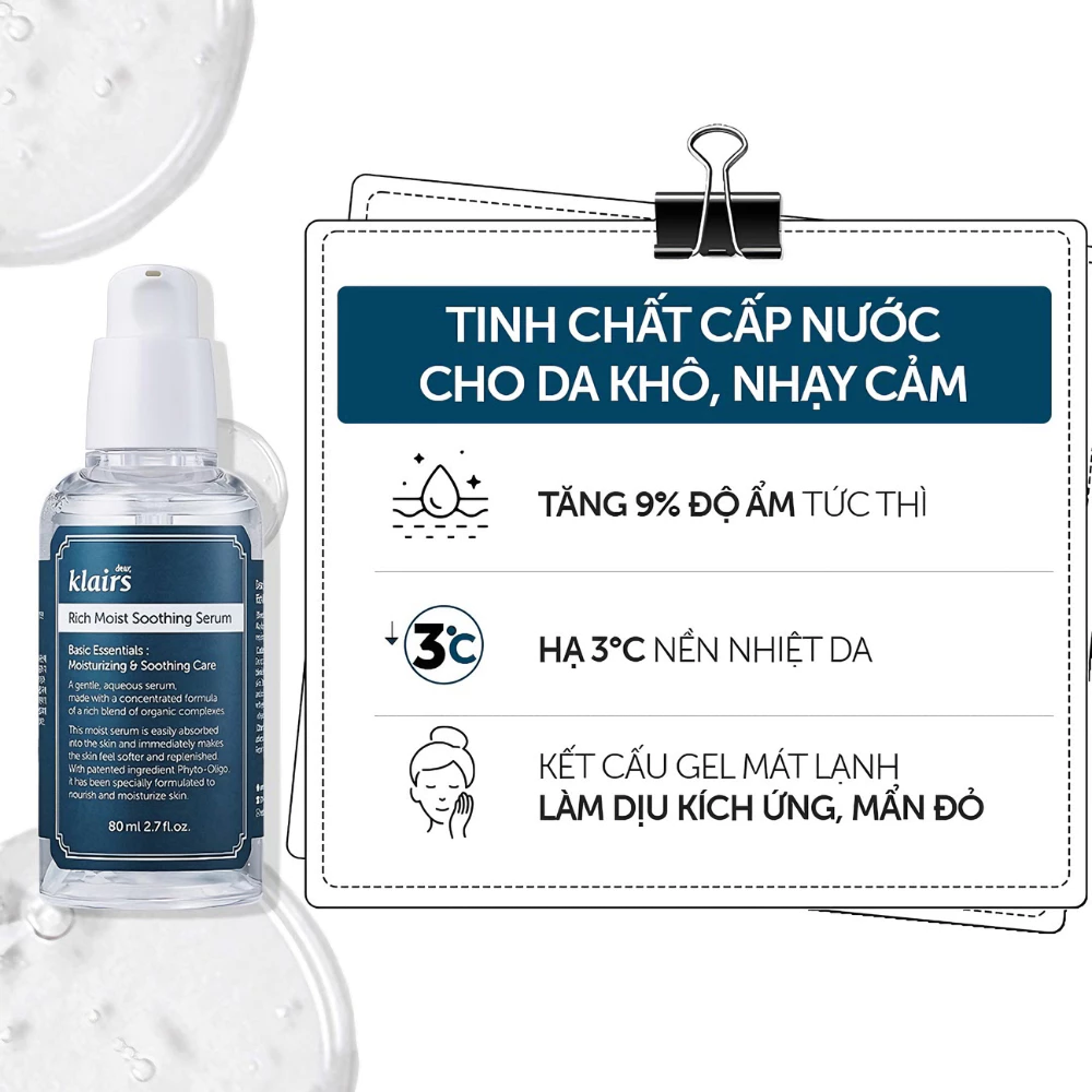 Serum Klairs cấp ẩm cho da khô, nhạy cảm 80ml.