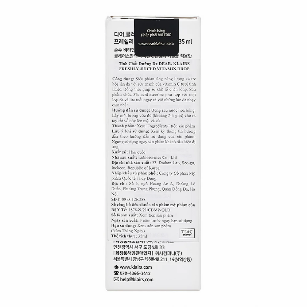 Serum Klairs vitamin C cho da nhạy cảm 35ml.