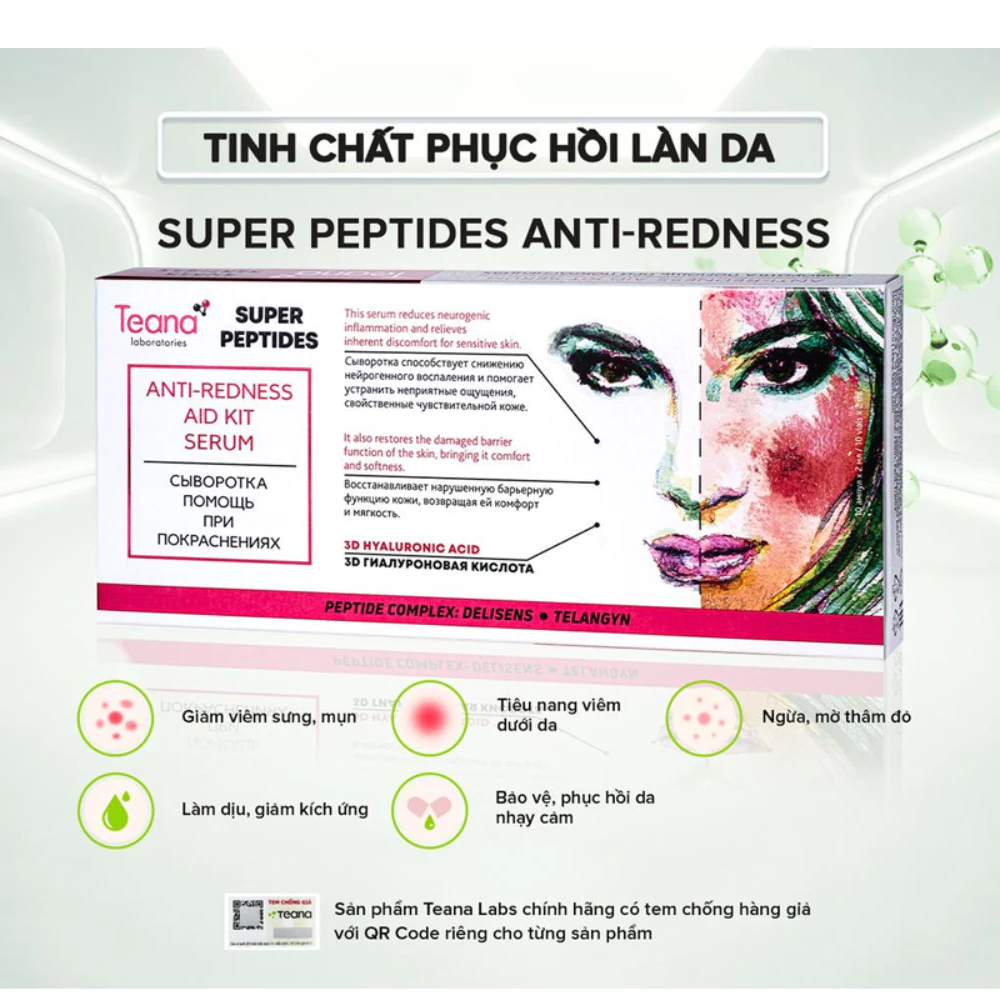 Serum Teana giảm đỏ viêm & phục hồi da nhạy cảm 2ml x 10 ống
