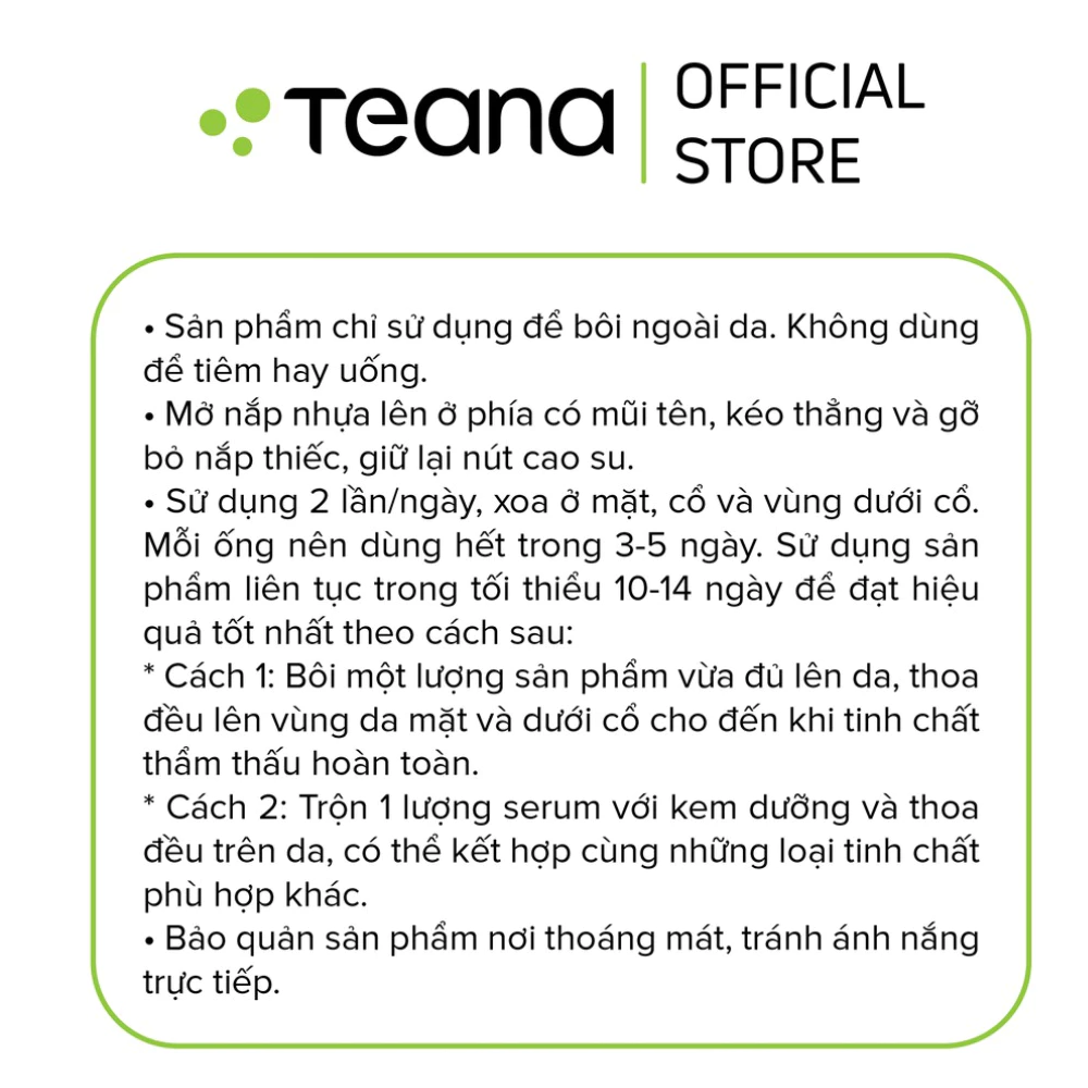 Serum Teana giảm đỏ viêm & phục hồi da nhạy cảm 2ml x 10 ống