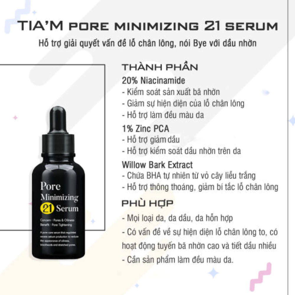 Serum Tia’m thu nhỏ lỗ chân lông, giảm dầu nhờn 40ml