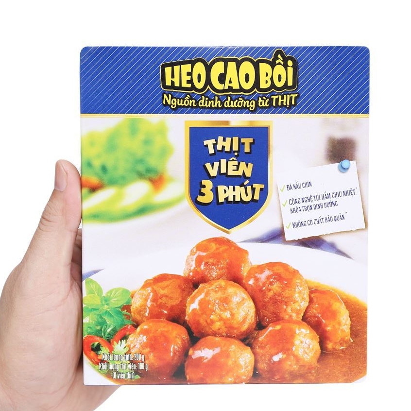(1 hộp/combo 2/5 hộp) Thịt viên 3 phút Heo Cao Bồi hộp 200g