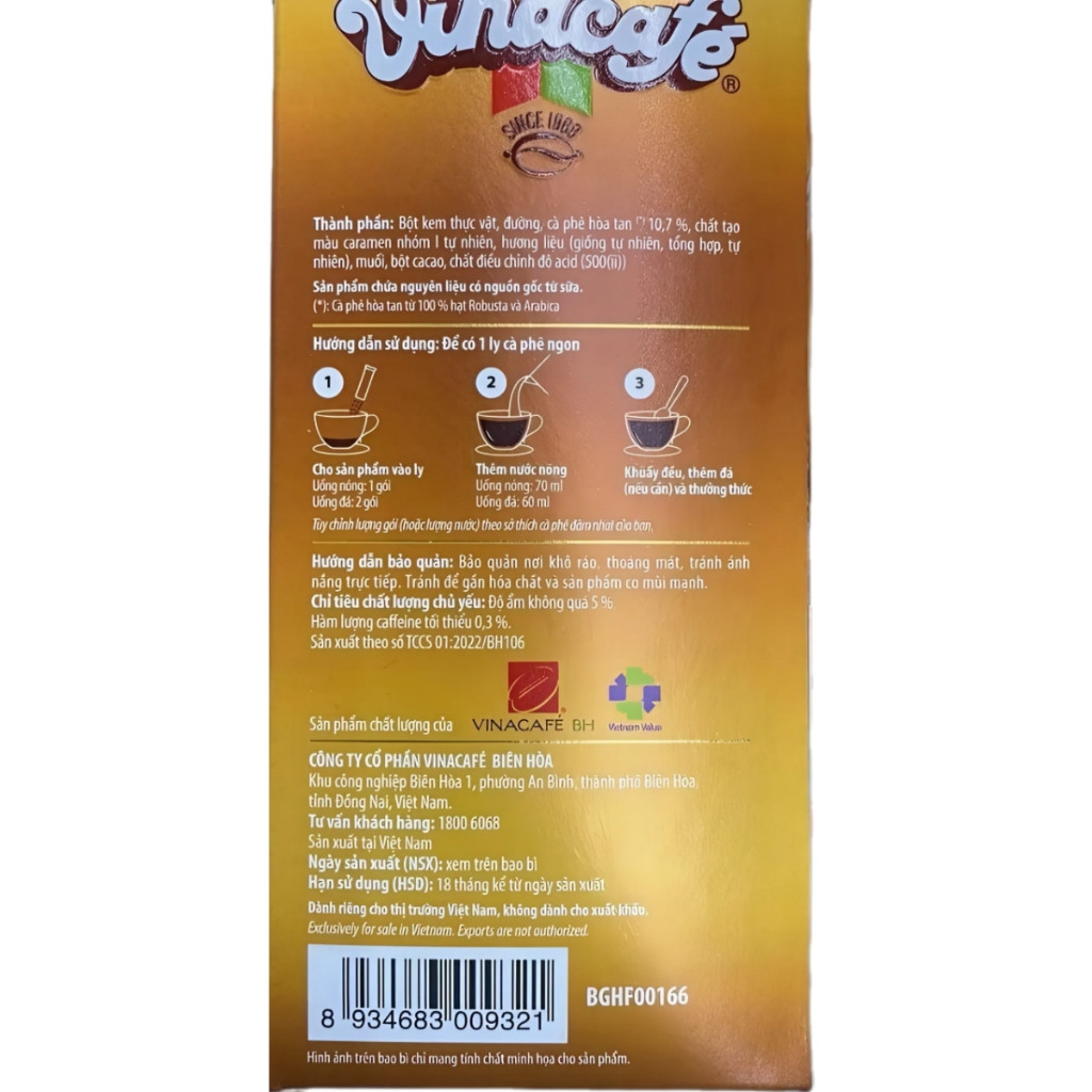 (Combo 1/2/5 hộp) Cà phê hòa tan Vinacafe Gold original (miền Bắc) hộp 306g/(miền Nam) hộp 360g