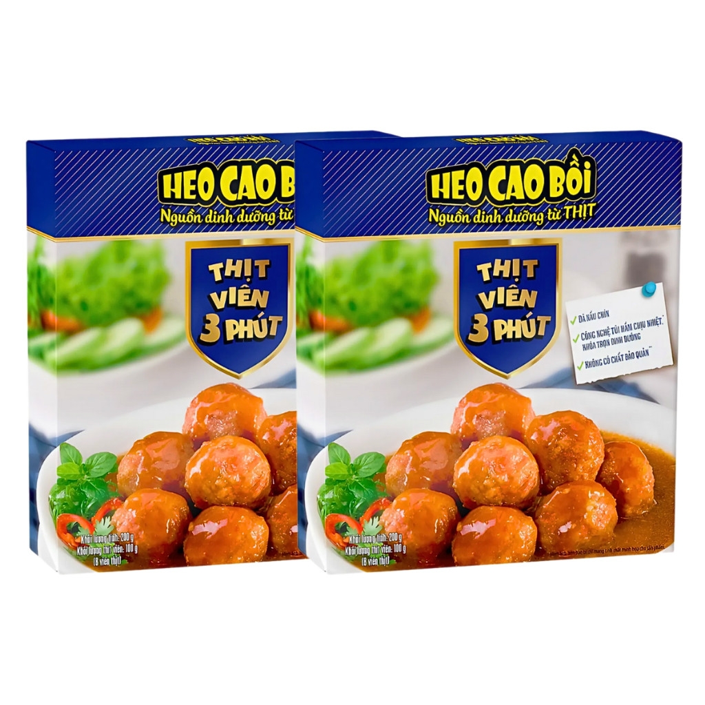(1 hộp/combo 2/5 hộp) Thịt viên 3 phút Heo Cao Bồi hộp 200g