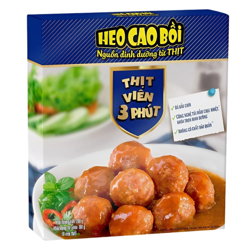 (1 hộp/combo 2/5 hộp) Thịt viên 3 phút Heo Cao Bồi hộp 200g
