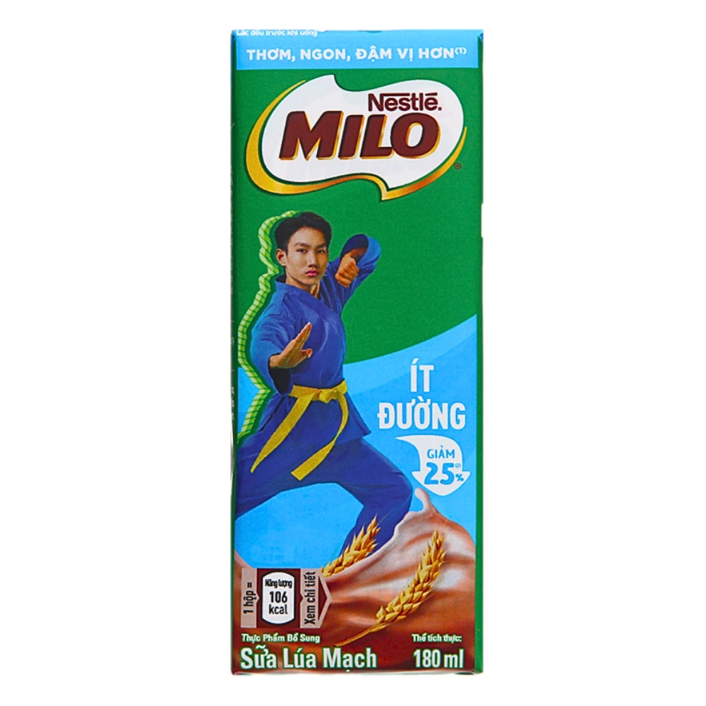 Lốc 4 hộp sữa lúa mạch Milo nước có đường/ít đường hộp 180ml
