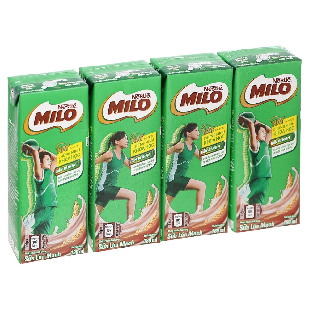 Lốc 4 hộp sữa lúa mạch Milo nước có đường/ít đường hộp 180ml
