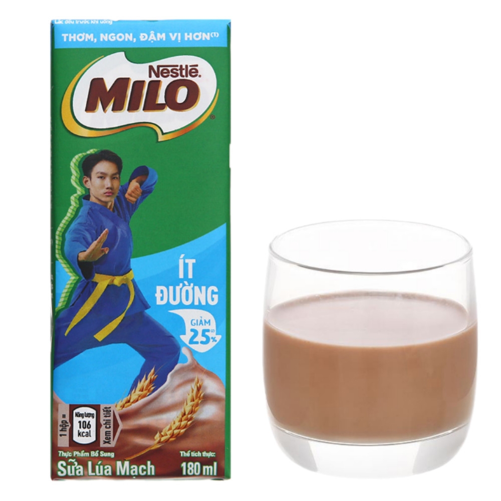 Lốc 4 hộp sữa lúa mạch Milo nước có đường/ít đường hộp 180ml