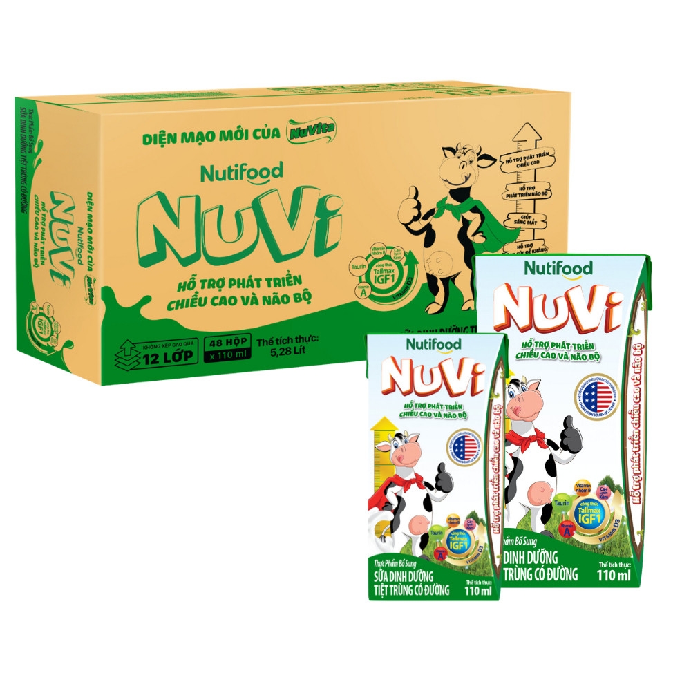 Thùng 48 hộp sữa dinh dưỡng tiệt trùng có đường Nuvi 110ml/180ml