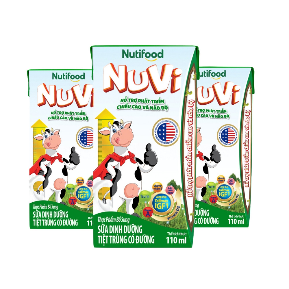Thùng 48 hộp sữa dinh dưỡng tiệt trùng có đường Nuvi 110ml/180ml