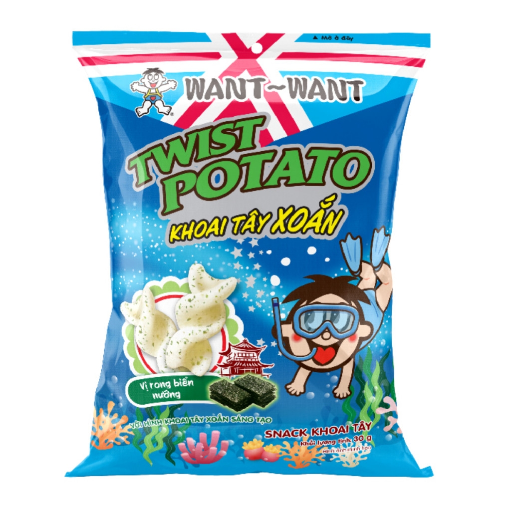 Snack khoai tây xoắn Twist Potato Want Want vị rong biển nướng gói 30g