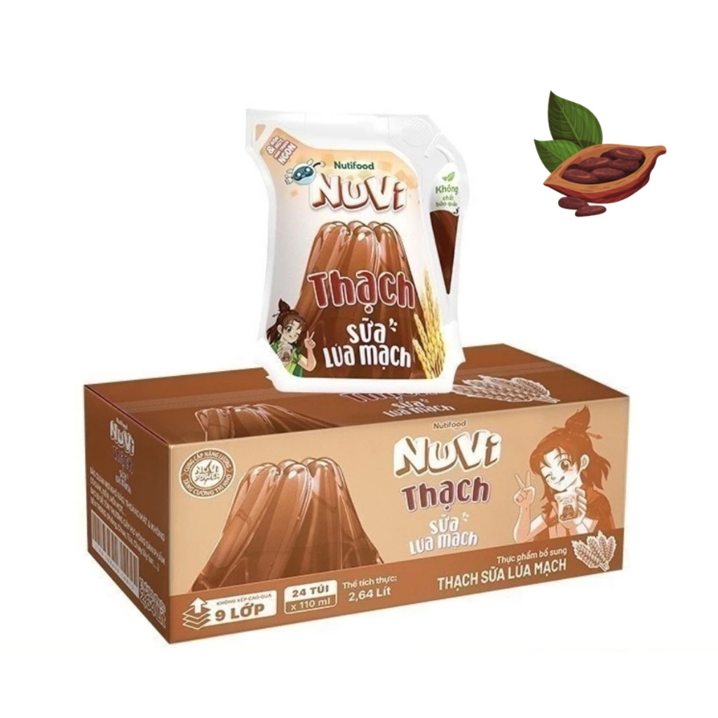 Thùng 24 túi Jelly Nuvi thạch đào/nho/lúa mạch cacao 110ml