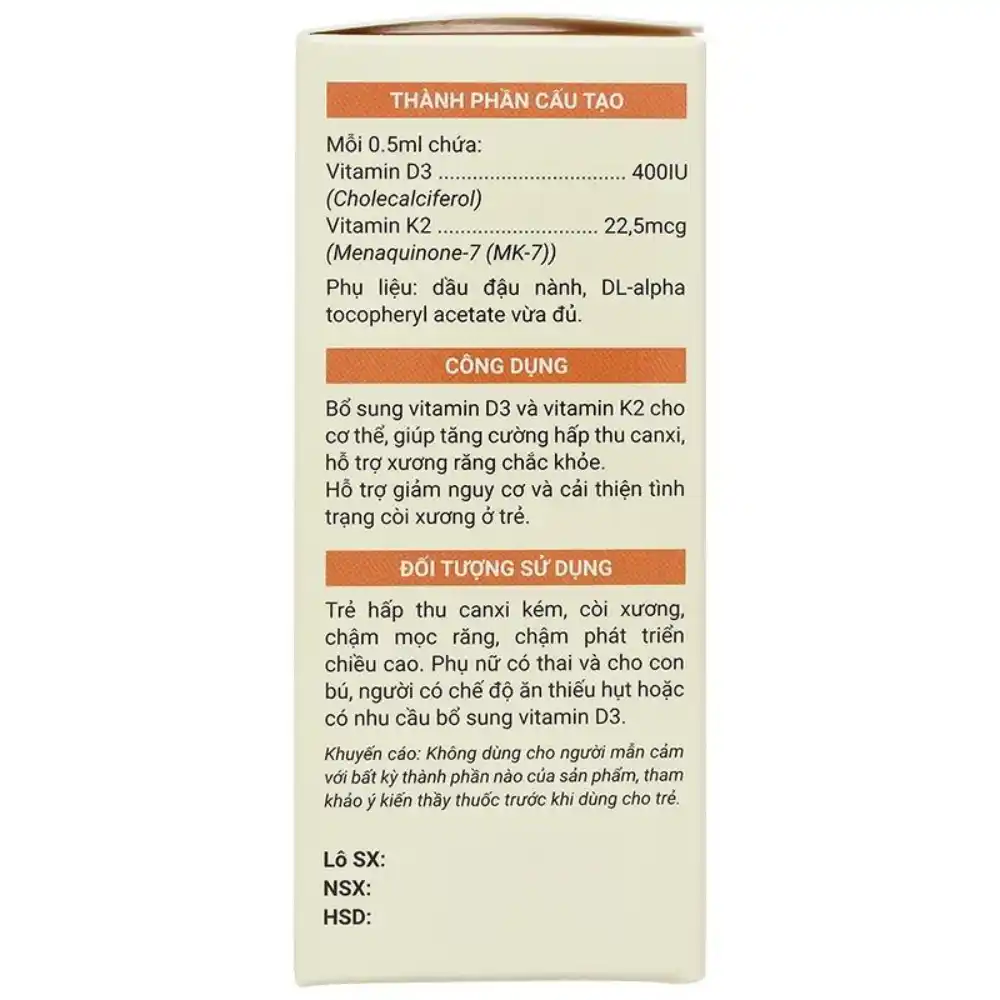 Siro Avisure D3-MK7 hỗ trợ hấp thu canxi 20 ml cho bé từ 0 tháng tuổi