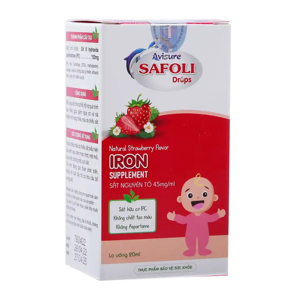 Siro Avisure Safoli bổ sung sắt, hỗ trợ tạo máu 20 ml cho bé từ 0 tháng tuổi