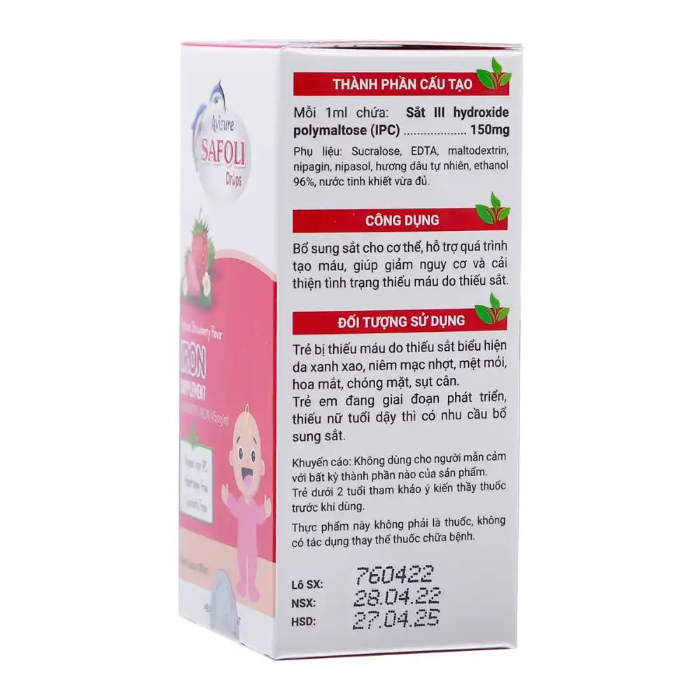 Siro Avisure Safoli bổ sung sắt, hỗ trợ tạo máu 20 ml cho bé từ 0 tháng tuổi