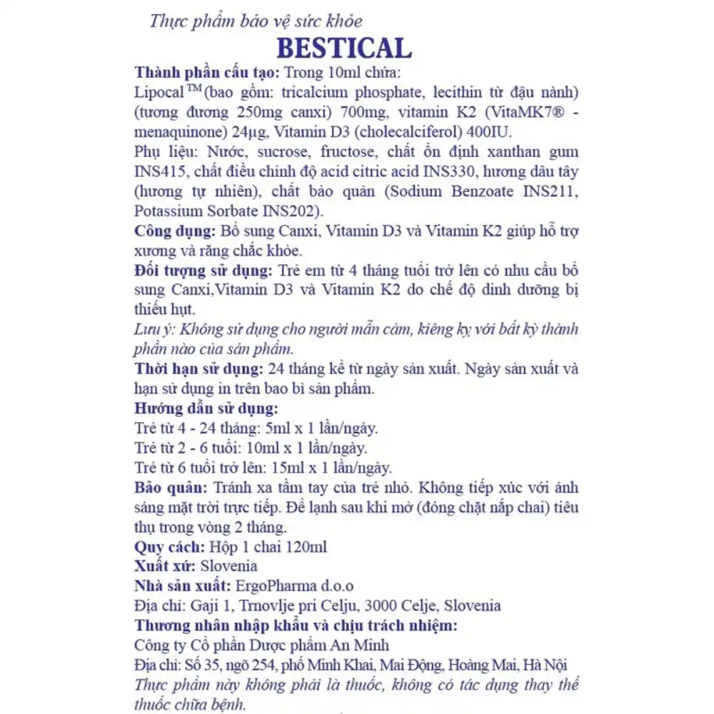 Siro Bestical hỗ trợ xương và răng chắc khỏe 120ml (dành cho bé từ 4 tháng)