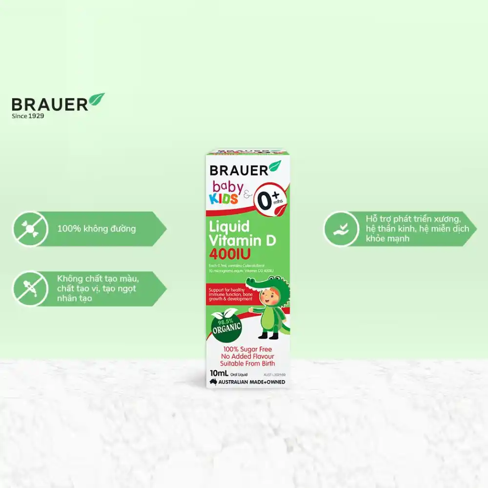 Siro Brauer baby & kids liquid vitamin D 400IU 10ml dành cho bé từ sơ sinh