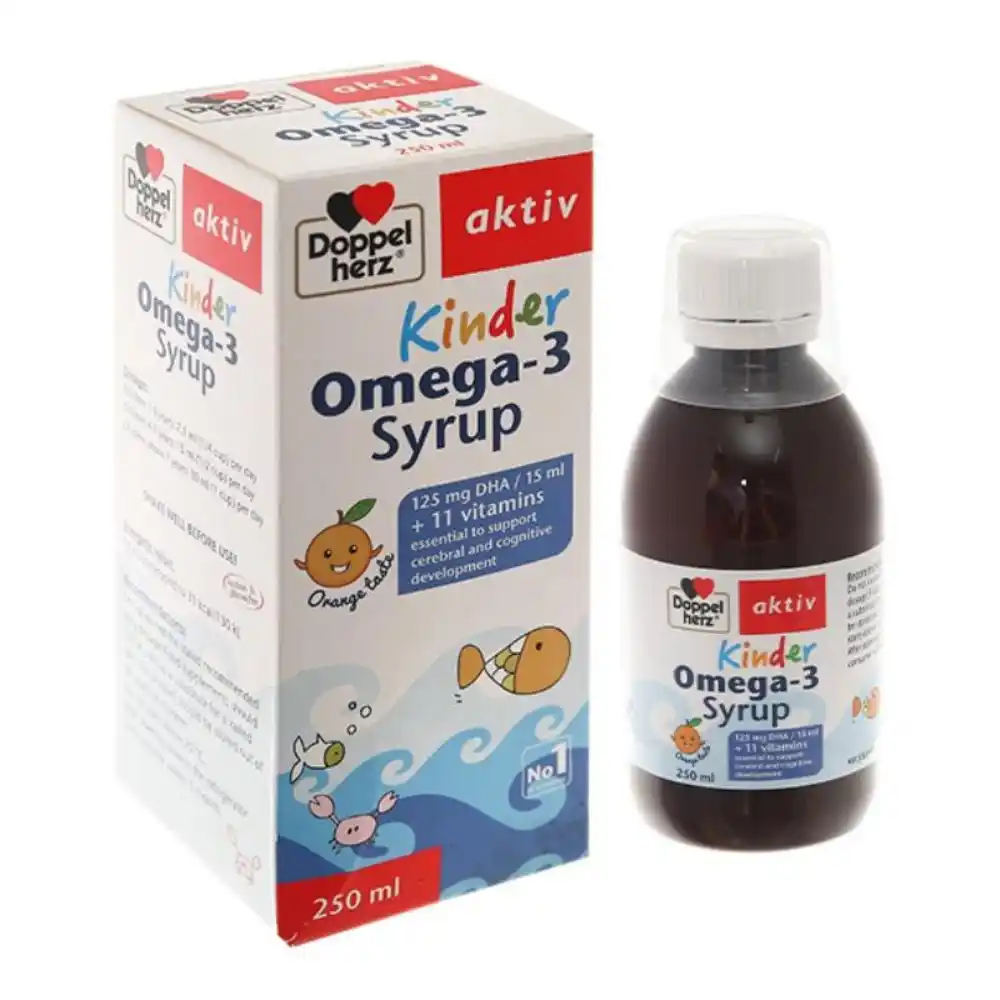 Siro Doppelherz Aktiv Kinder Omega 3 phát triển não bộ, thị lực 250 ml cho bé từ 1 tuổi