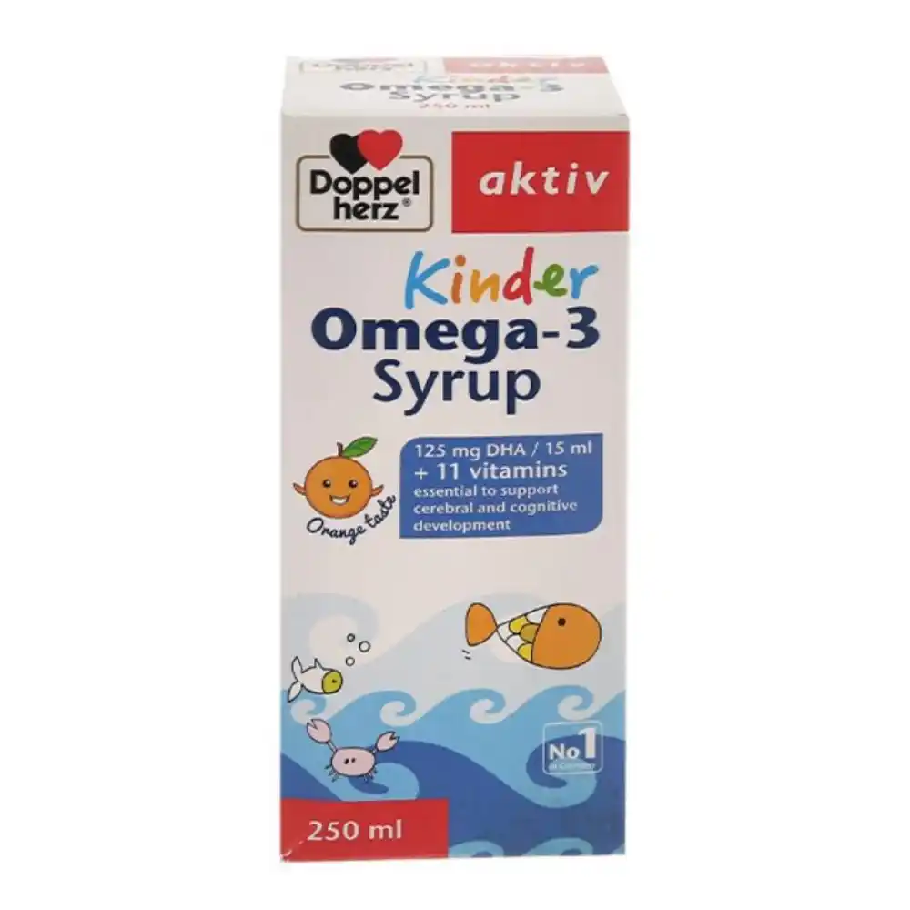 Siro Doppelherz Aktiv Kinder Omega 3 phát triển não bộ, thị lực 250 ml cho bé từ 1 tuổi