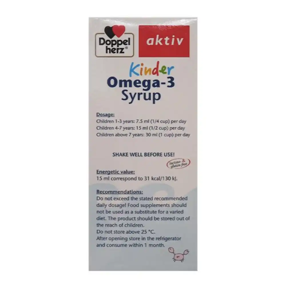 Siro Doppelherz Aktiv Kinder Omega 3 phát triển não bộ, thị lực 250 ml cho bé từ 1 tuổi