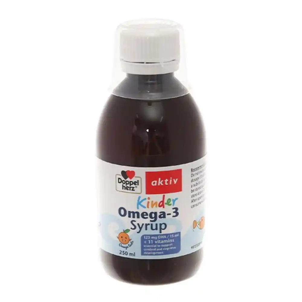 Siro Doppelherz Aktiv Kinder Omega 3 phát triển não bộ, thị lực 250 ml cho bé từ 1 tuổi