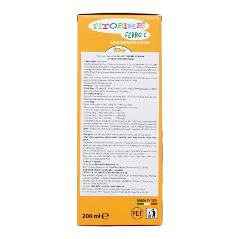 Siro Fitobimbi Ferro C bổ sung sắt, kẽm và vitamin C 200ml (6 tháng - 12 tuổi)