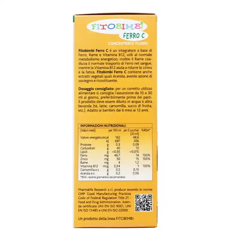 Siro Fitobimbi Ferro C bổ sung sắt, kẽm và vitamin C 200ml (6 tháng - 12 tuổi)