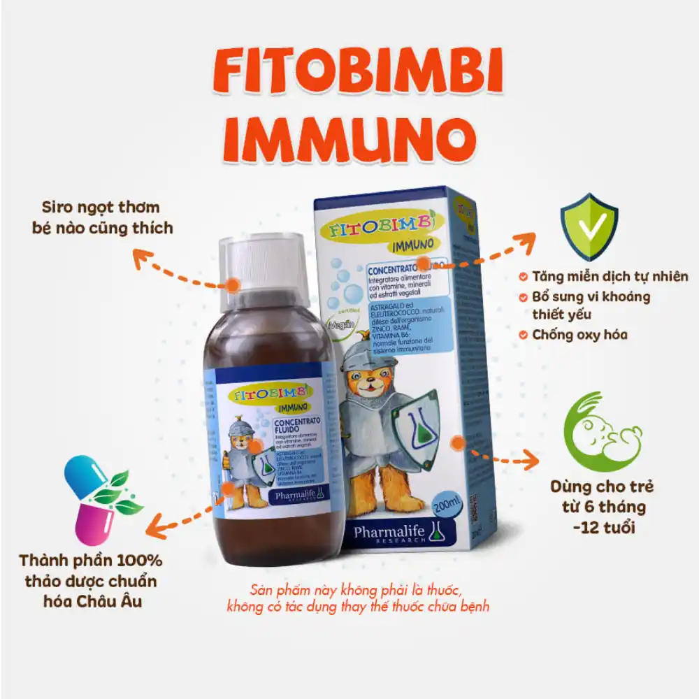 Siro Fitobimbi Immuno tăng miễn dịch, đề kháng 200ml dành cho trẻ 6 tháng tuổi