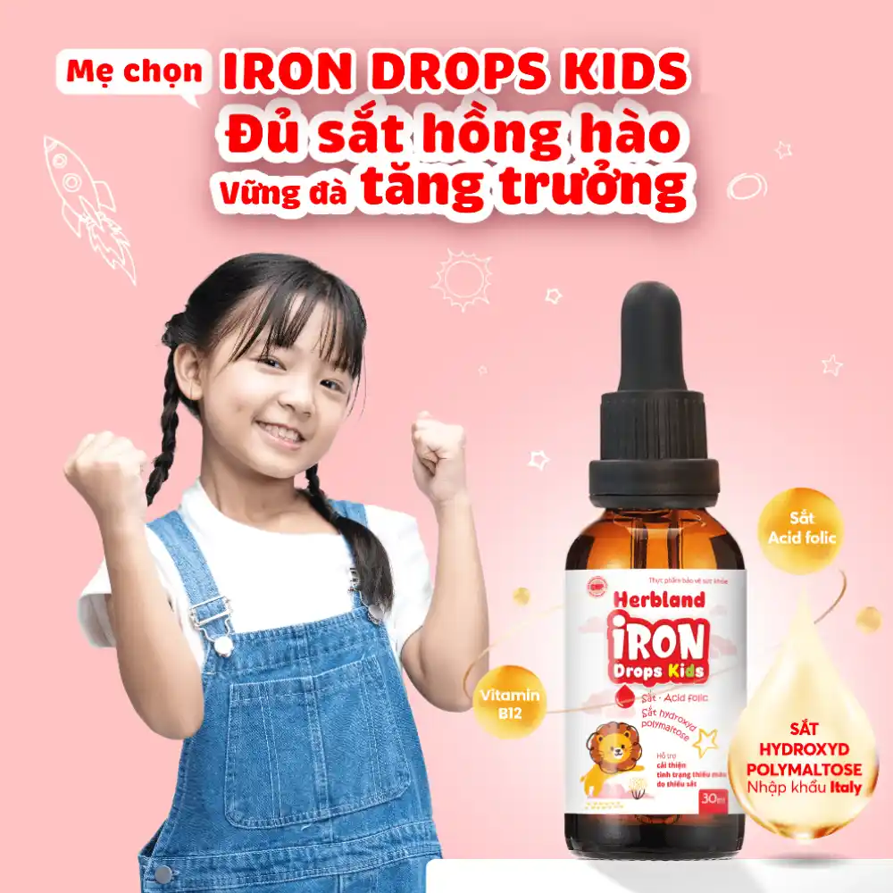 Siro Herbland Iron Drops Kids hỗ trợ cải thiện thiếu máu do thiếu sắt 30ml (từ 6 tháng)