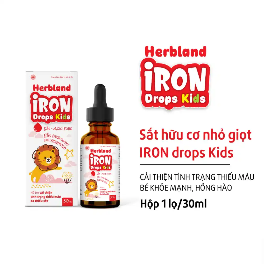 Siro Herbland Iron Drops Kids hỗ trợ cải thiện thiếu máu do thiếu sắt 30ml (từ 6 tháng)